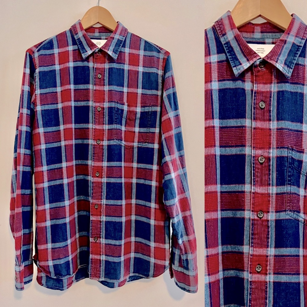 Mens Jack Spade NY Linen Cotton Chambray Plaid Button Up Slim Shirt sz M